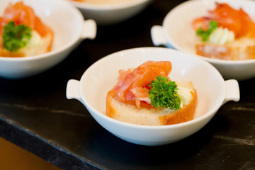 many servings of sweet tasty dessert on buffet