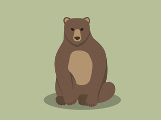Sitting Brown Bear In Flat Style