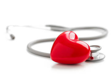 Stethoscope and red heart, medical and cardiology concept