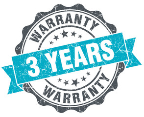 3 years warranty vintage turquoise seal isolated on white