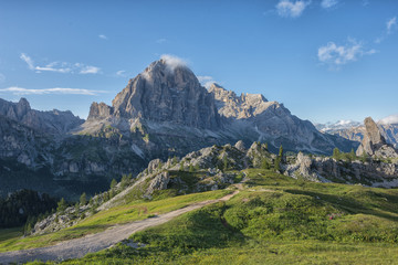 Nuvolau mountain at sunset in Summer, Dolomites, Italy