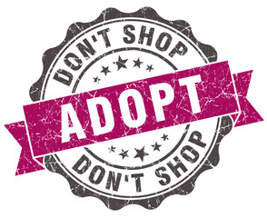 adopt don't shop grunge violet seal isolated on white