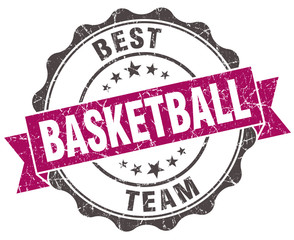 basketball grunge violet seal isolated on white