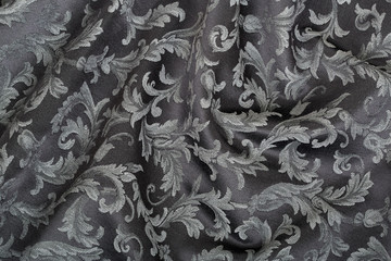 Damask, wavy black fabric texture background