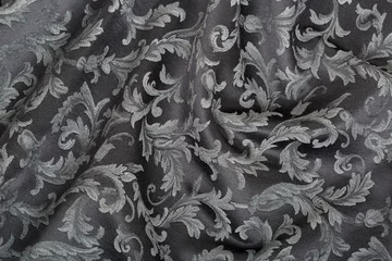 Papier Peint photo autocollant Poussière Damassé, fond de texture de tissu noir ondulé