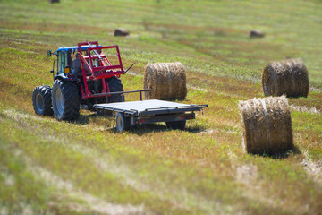 Tractor and hay bales in a field, Gubbio, Umbria, Italy