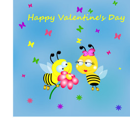 Bee greeting with Valentine's Day