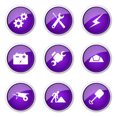 Construction Tools Violet Vector Button Icon Design Set