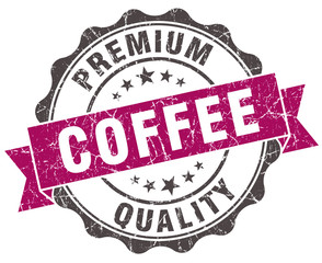 Fototapeta premium coffee premium quality grunge violet seal isolated on white