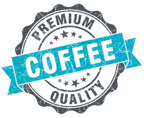 coffee premium quality vintage turquoise seal isolated on white