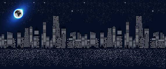 Seamless Pattern Vector Illustration of Cities Silhouette.