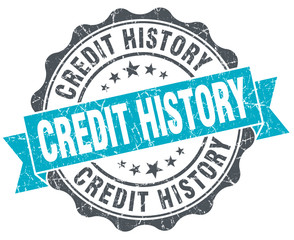 credit history vintage turquoise seal isolated on white