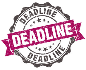 deadline grunge violet seal isolated on white