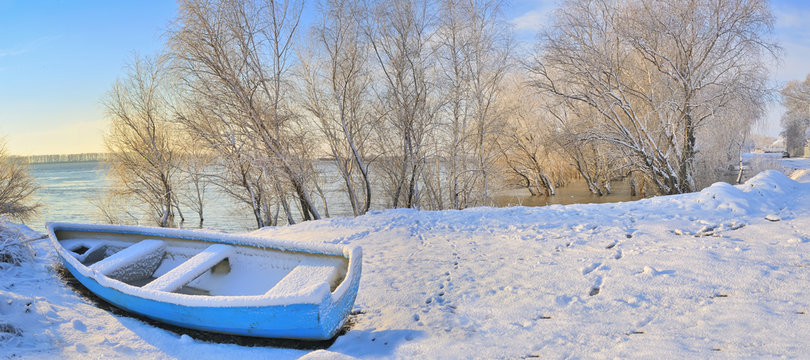 Blue Boat On Danube River