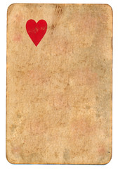lonely red heart symbol on old playing card paper background