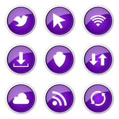 Web Internet Social Violet Vector Button Icon Design Set