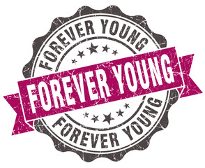 Fototapeta premium forever young grunge violet seal isolated on white