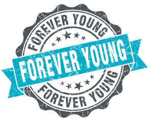 Fototapeta premium forever young vintage turquoise seal isolated on white