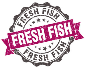 fresh fish grunge violet seal isolated on white