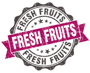 fresh fruits grunge violet seal isolated on white