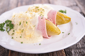 baked chicory with ham and cream