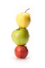 different varieties of apples isolated on white background