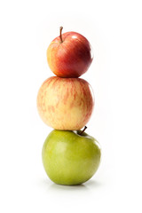 different varieties of apples isolated on white background