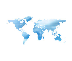 Fototapeta na wymiar World Map With Blue Cloud Sky