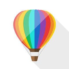 Hot air balloon icon with long shadow on white background