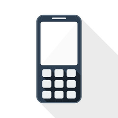Mobile phone flat icon with long shadow on white