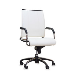 Modern office chair from white leather. Isolated