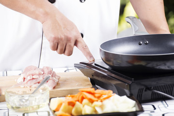 Chef turn on switch magnetic stove before cooking