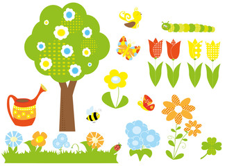set of spring elements- garden / vectors for kids