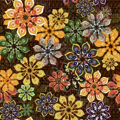 Abwaschbare Fototapete Marokkanische Fliesen nahtloses Blumenmuster auf brauner Textur