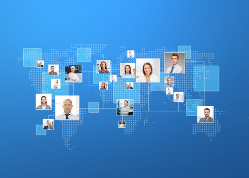 pictures of businesspeople over world map