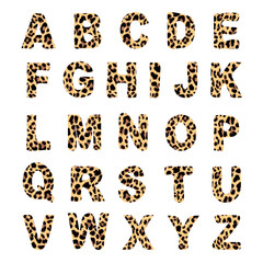Trendy alphabet set, leopard pattern design, vector font © tabitazn