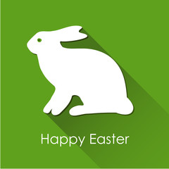 Easter spring card with white rabbit, hare, long shadows