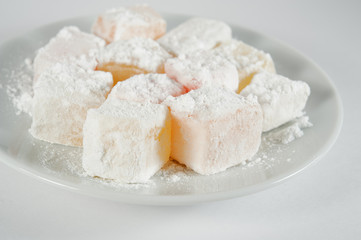 Turkish Delight closeup in powdered sugar