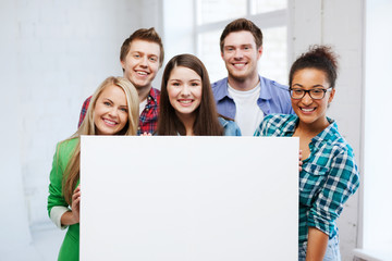 group of students at school with blank board