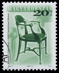 Stamp printed in Hungary shows antique chair
