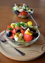 Fresh spring mixed vegetable salad with eggs
