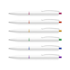 Set of Blank White Pens with Multicolored Caps