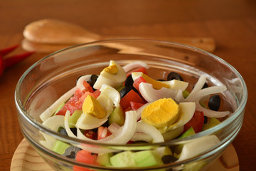 Fresh spring mixed vegetable salad with eggs