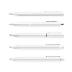 Vector Set of Blank White Plastic Pens Isolated