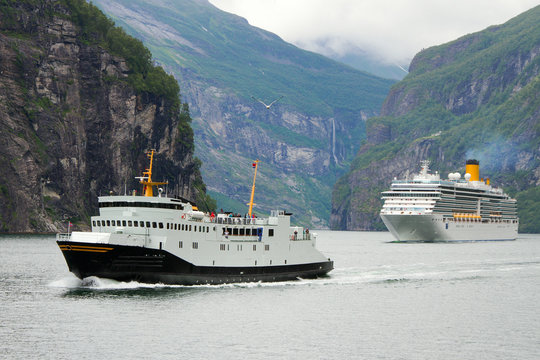 Ships in fjord, Norway.