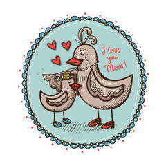 Vignette card element with mother and child.