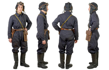 tank driver in wwii, front, profile and back