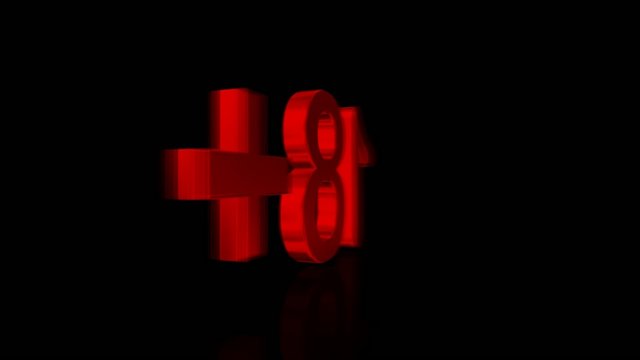 Three colors set text animation of the symbol 18+