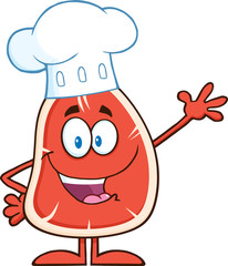 Chef Steak Cartoon Mascot Character Waving