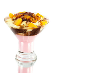 Sweet dessert with pudding and apricots